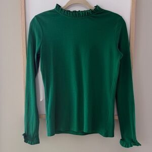 💚 Ann Taylor Kelly Green long sleeve ruffle top size SMALL ☘️